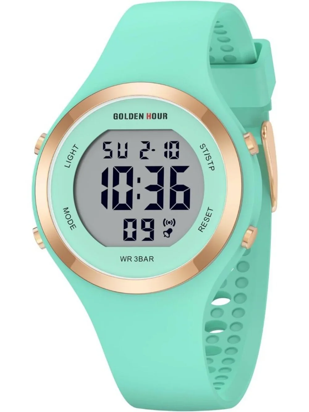 Women's Mint Green Waterproof Sport Digital Chronograph Silicone Strap Watches